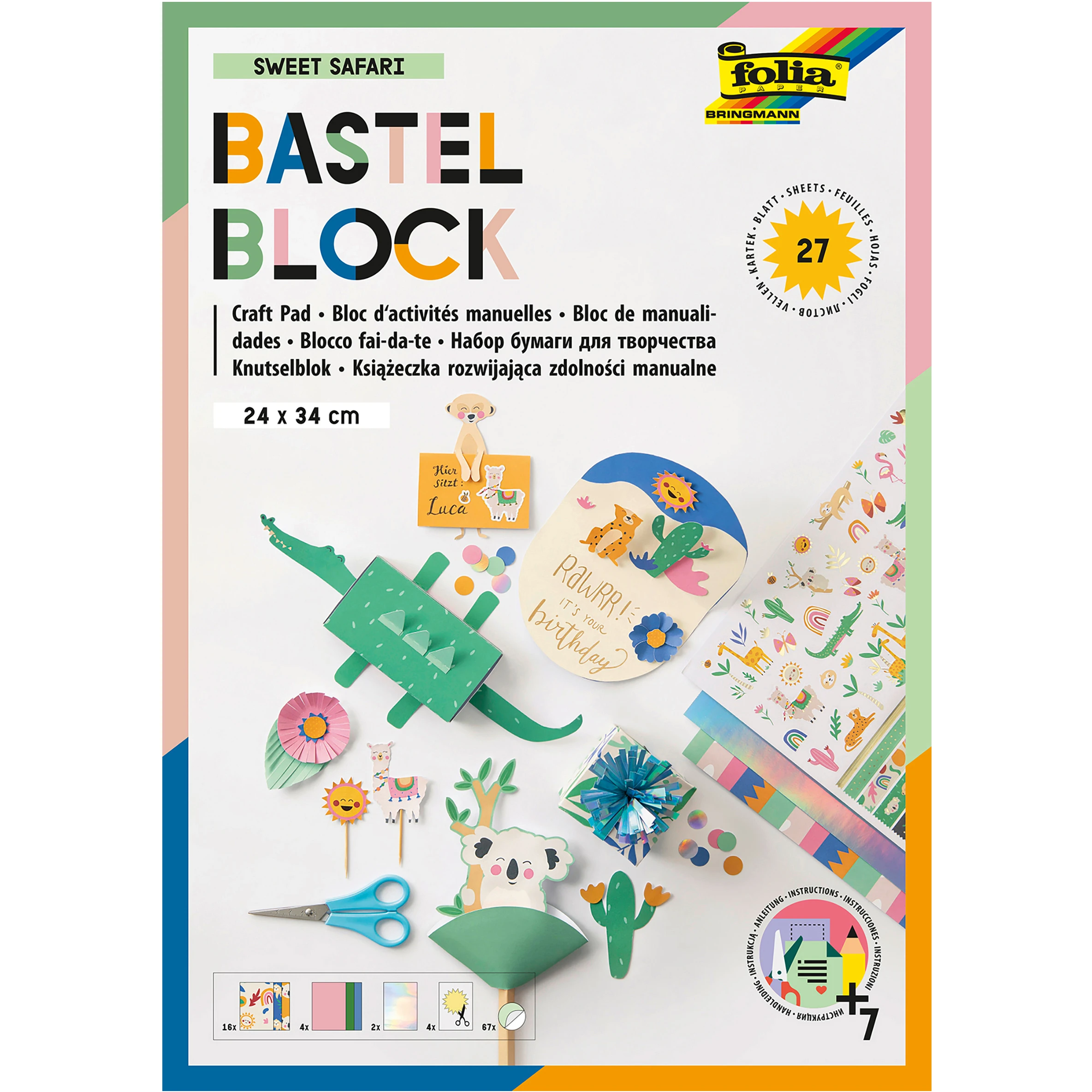 FOLIA Bastelblock Folia 49101 sweet Safari inkl. Anleitung