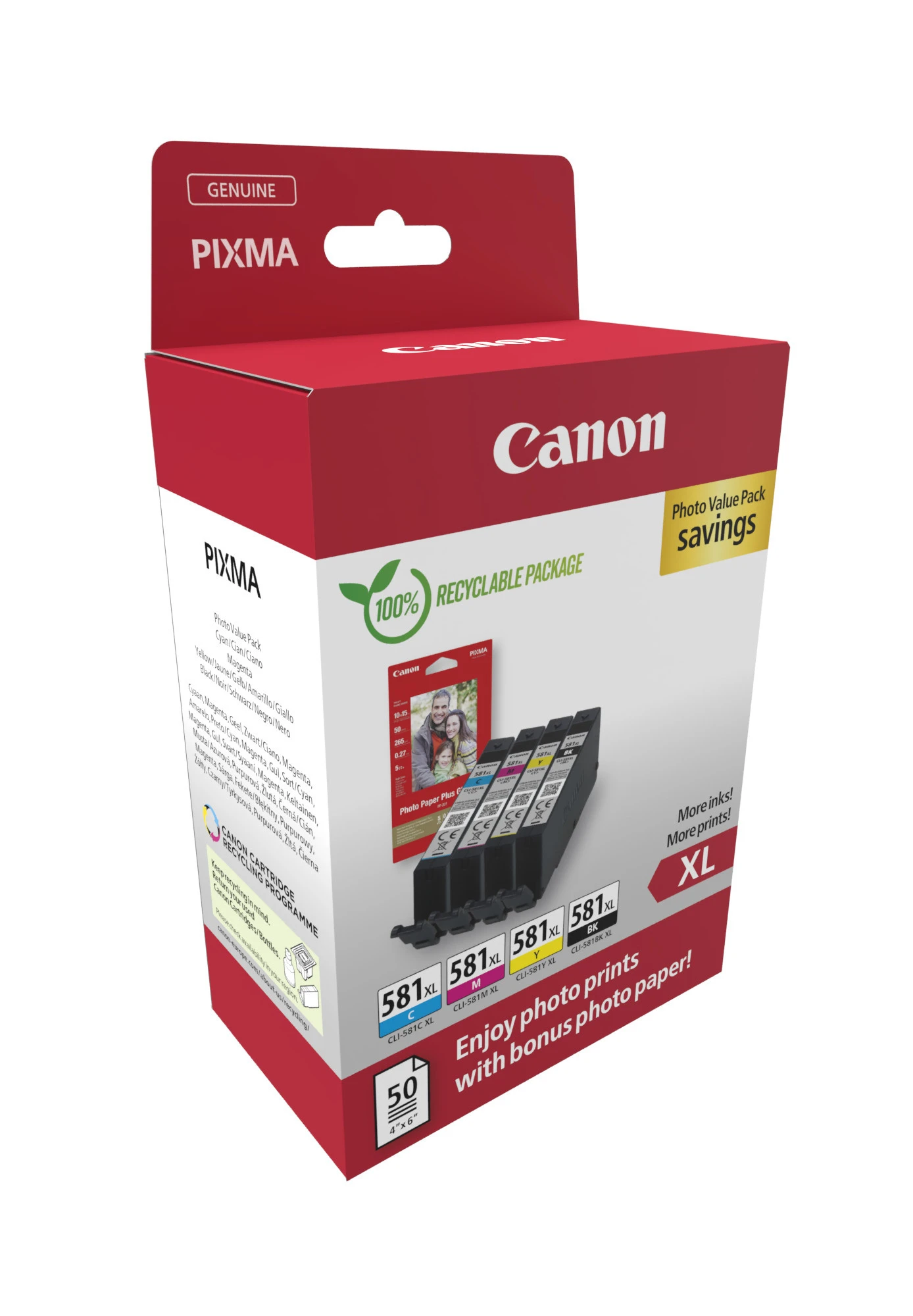 Canon Tintenpatrone gelb, magenta, schwarz, cyan (2052C006, CLI-581BKXL, CLI-581CXL, CLI-581MXL, CLI-581YXL)