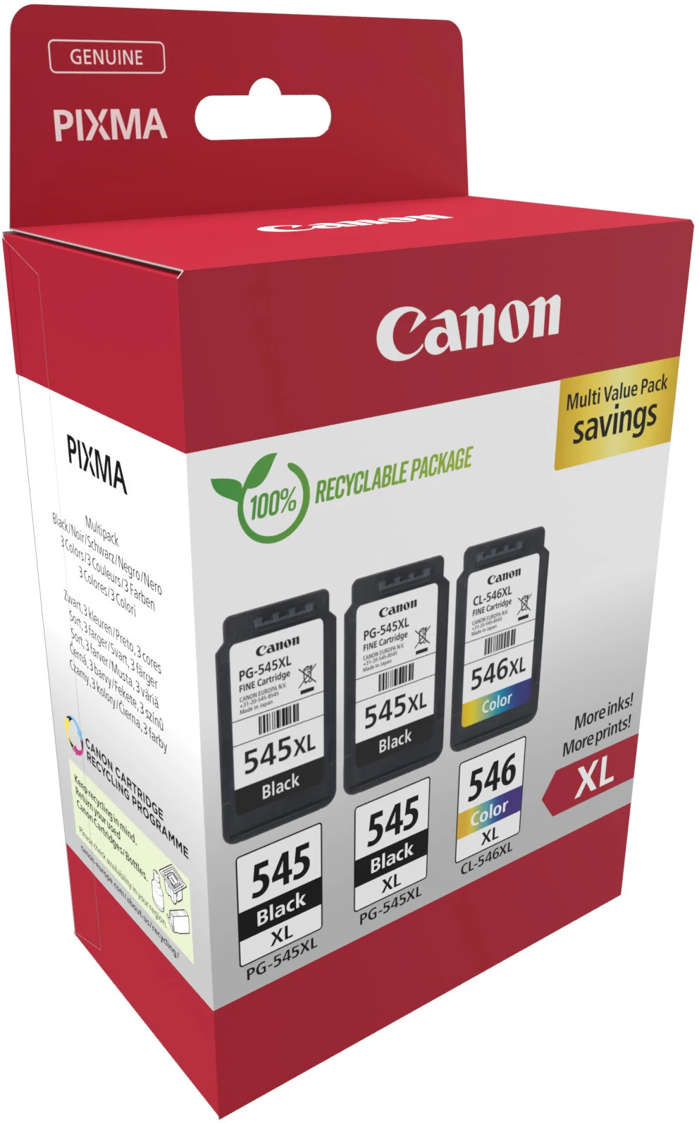 CANON Multipack Tinte XL schw/color PGCL545/6 Pixma iP2850 2xBKXL & 1xCMYXL