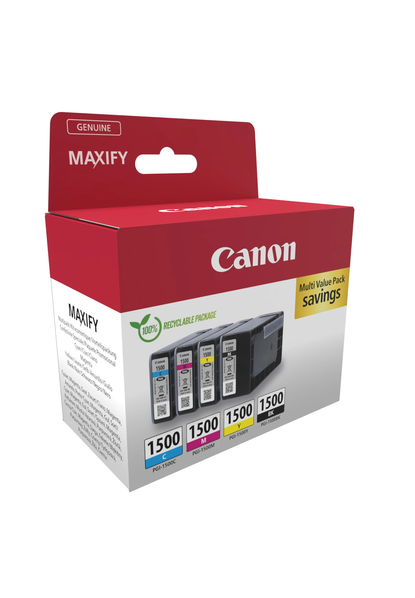 Canon Tintenpatrone Blister gelb, magenta, schwarz, cyan (9218B006, PGI-1500)