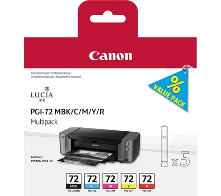 Canon Tintenpatrone gelb, magenta, schwarz matt, rot, cyan (6402B009, PGI-72C, PGI-72M, PGI-72MBK, PGI-72R, PGI-72Y)