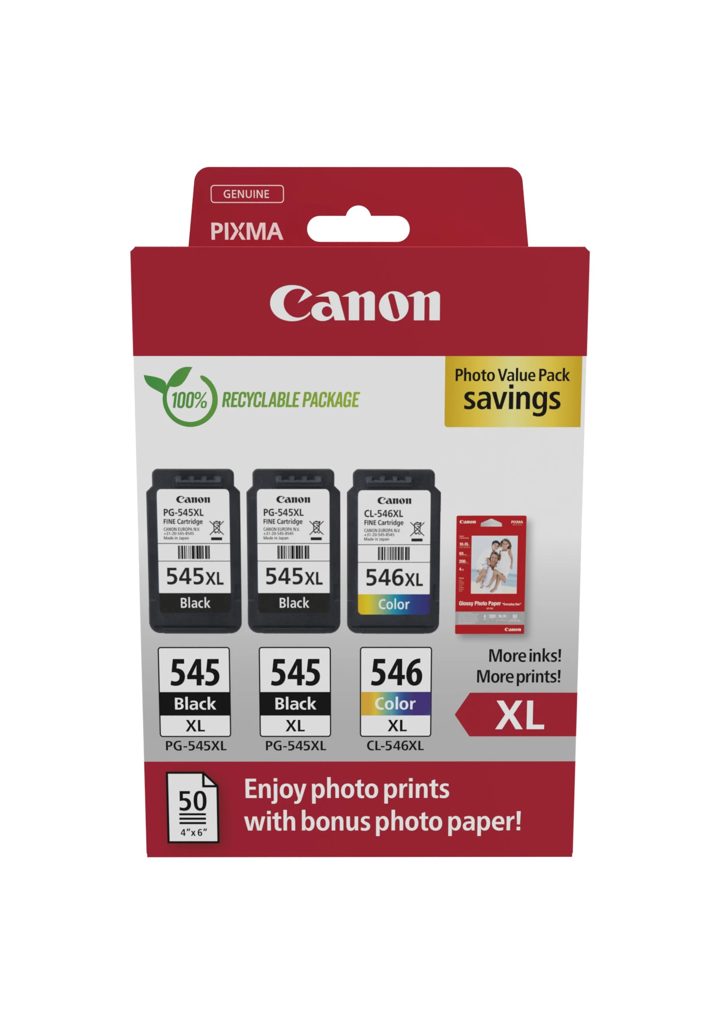 Canon Tintendruckkopf + Papier cyan/magenta/gelb, schwarz HC (8286B015, CL-546XL, PG-545XL)