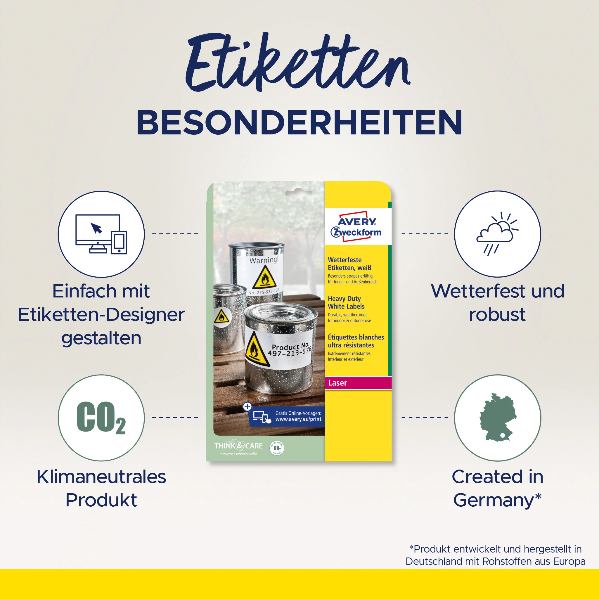 AVERY ZWECKFORM Etiketten Laser 45,7x21,2mm L47788 weiss, wetterfest 8 Blatt
