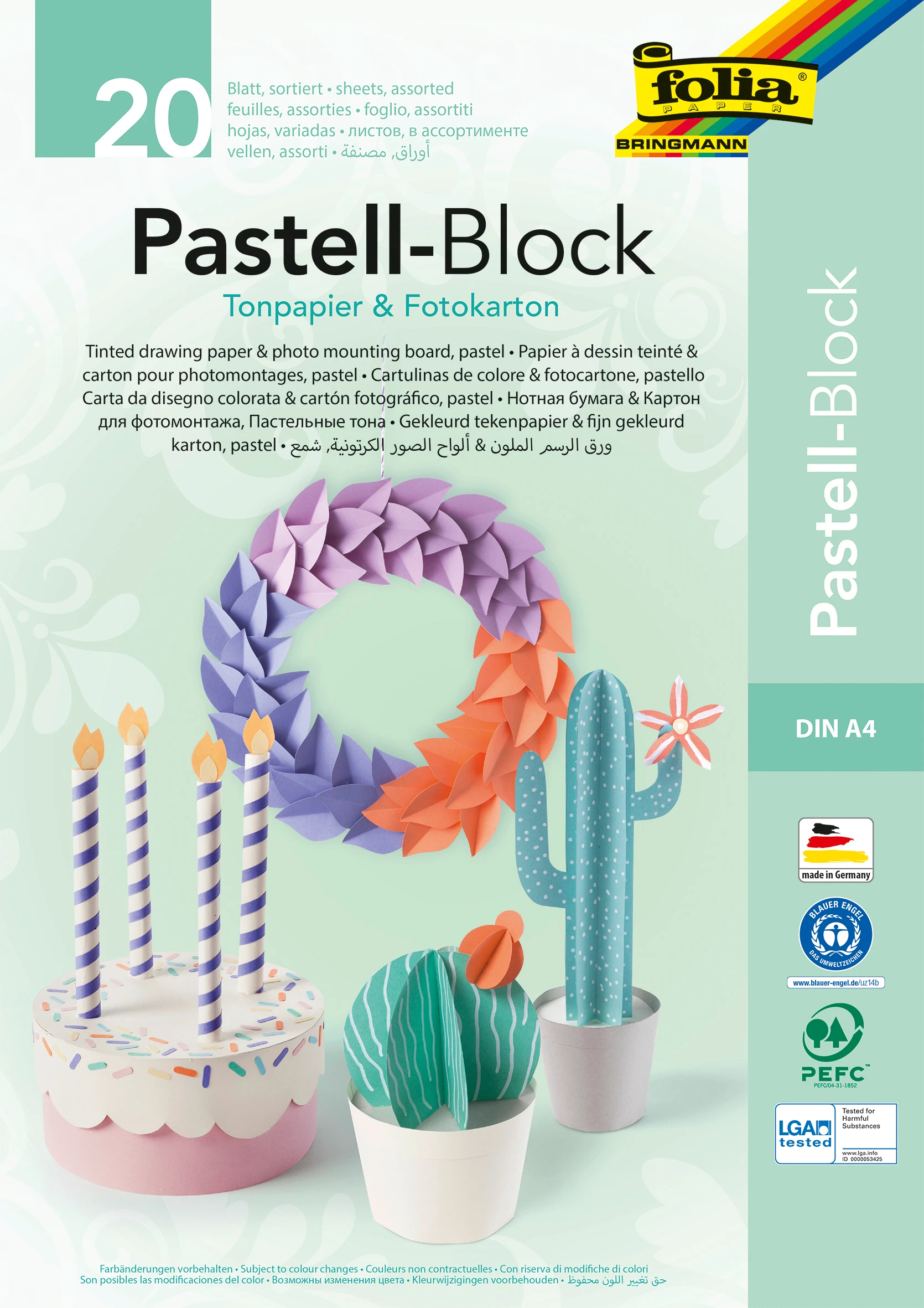 FOLIA Kombi-Block A4 678 pastell, 20 Blatt ass.