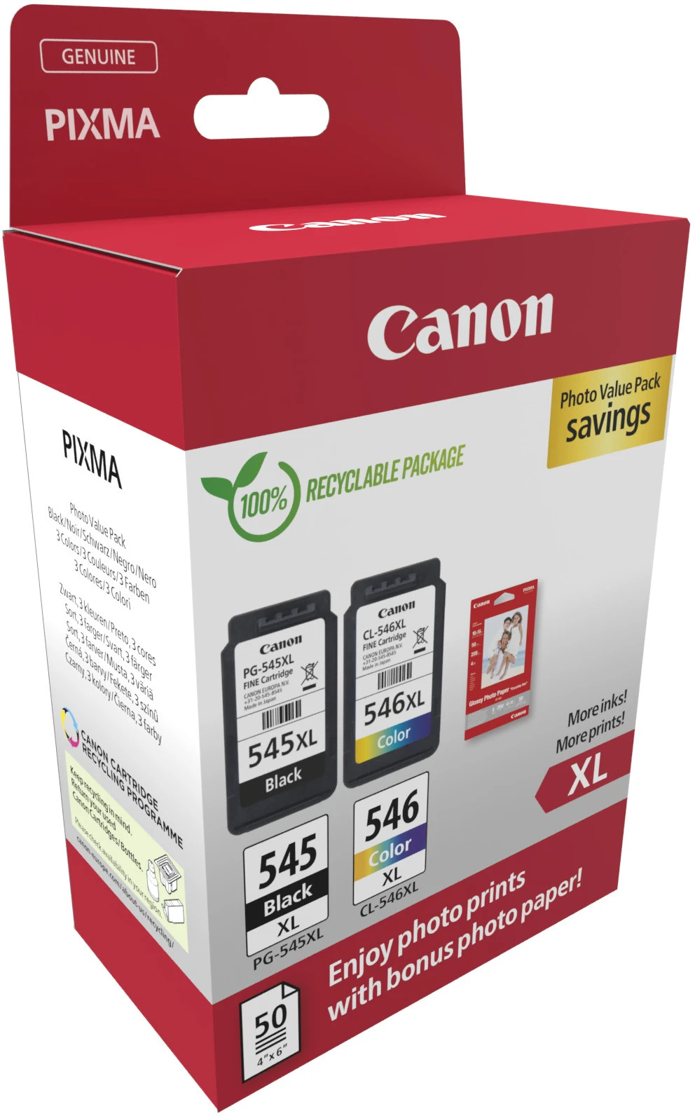 Canon Tintendruckkopf + Papier cyan/magenta/gelb, schwarz (8286B011, CL-546XL, PG-545XL)