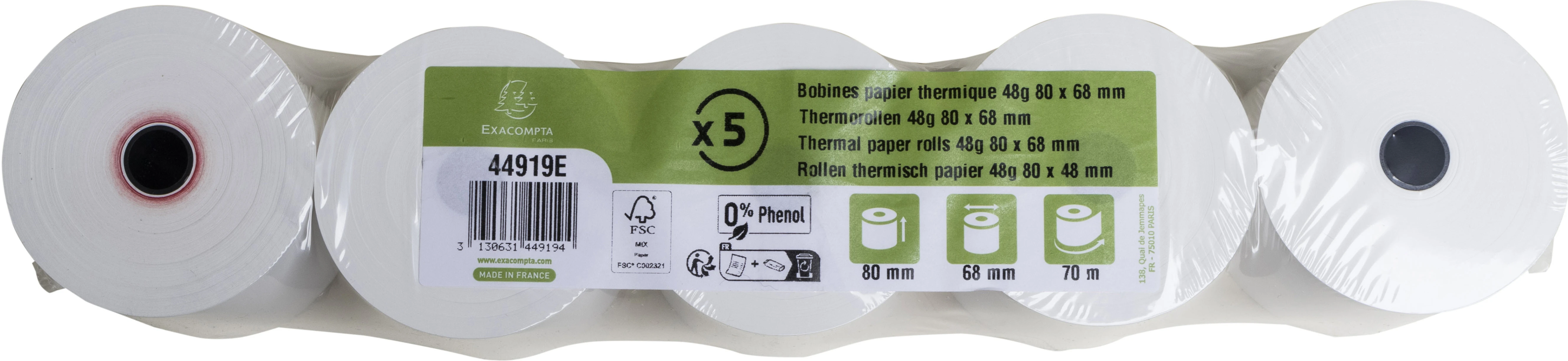 EXACOMPTA Thermopapierrolle 5 Stk. 44919E 80x68mmx72m
