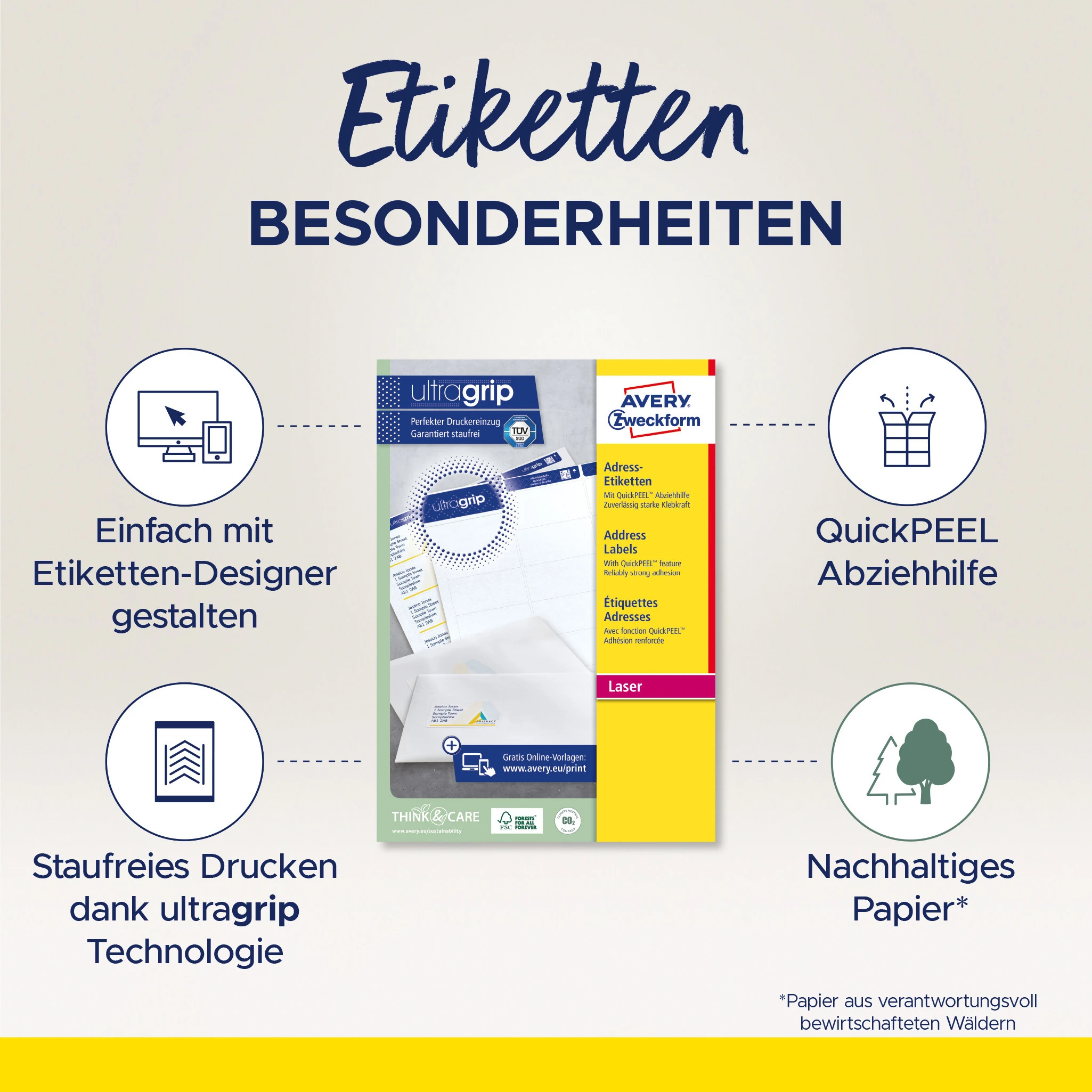 AVERY ZWECKFORM Adressetiketten 63,5x72mm 7164-100 weiss 1200 Stk./100 Blatt