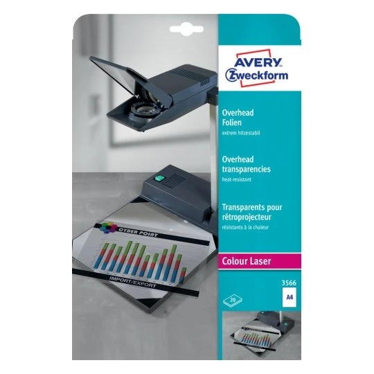 AVERY ZWECKFORM Overhead-Folie A4 3566 0,13mm Color Laser 20 Blat