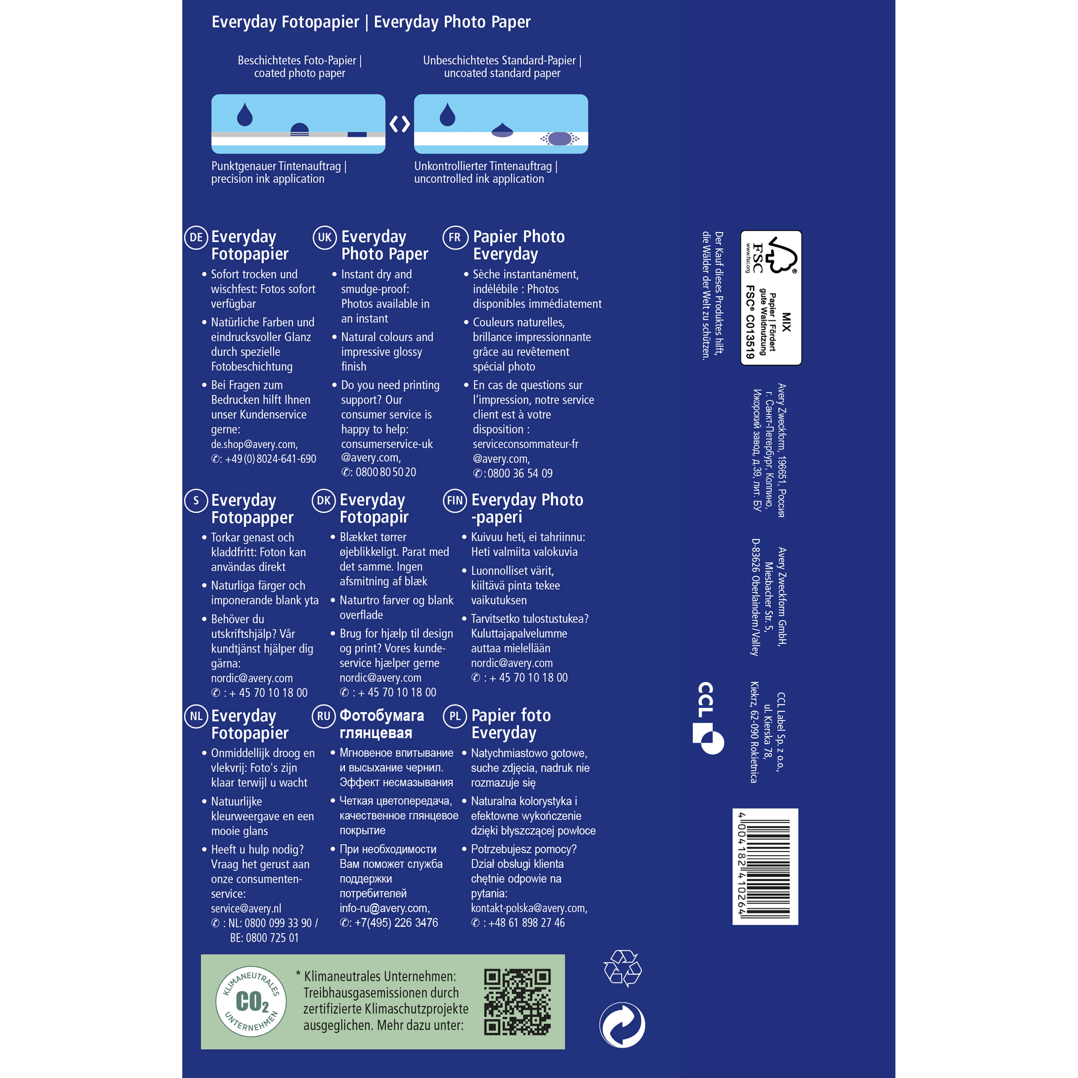 AVERY ZWECKFORM InkJet Photo Paper 10x15cm C2570-100 180g classic 100 Blatt