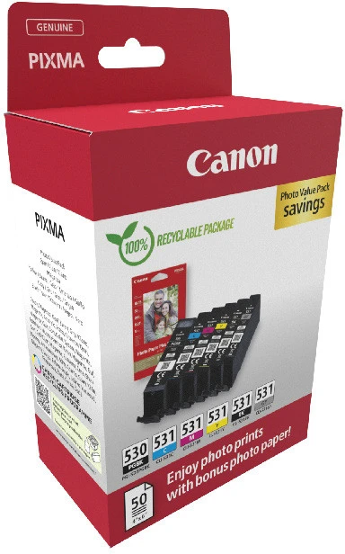 Canon Tintenpatrone + Papier gelb, magenta, photo schwarz, schwarz, cyan, grau (6117C004)
