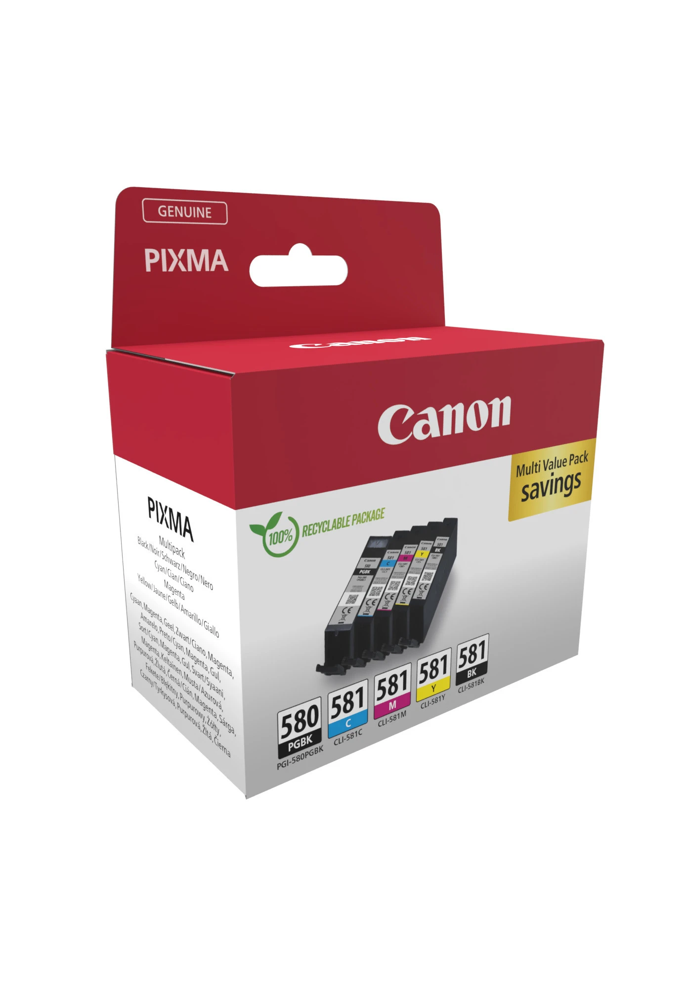 Canon Tintenpatrone gelb, magenta, photo schwarz, schwarz, cyan (2078C007, CLI-581BK, CLI-581C, CLI-581M, CLI-581Y, PGI-580PGBK)