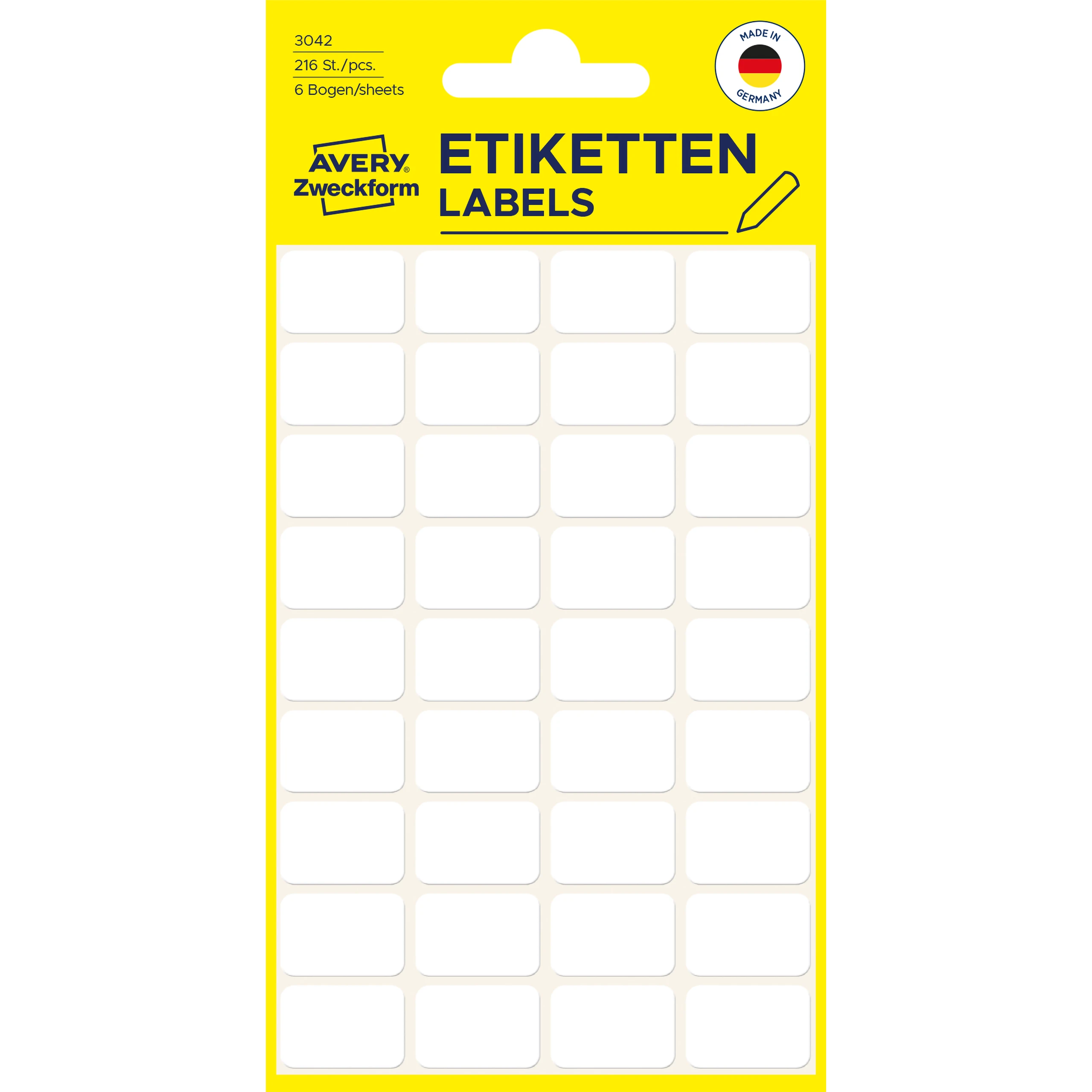 AVERY ZWECKFORM Haushaltetiketten 18×12mm 3042 weiss 216 Stück