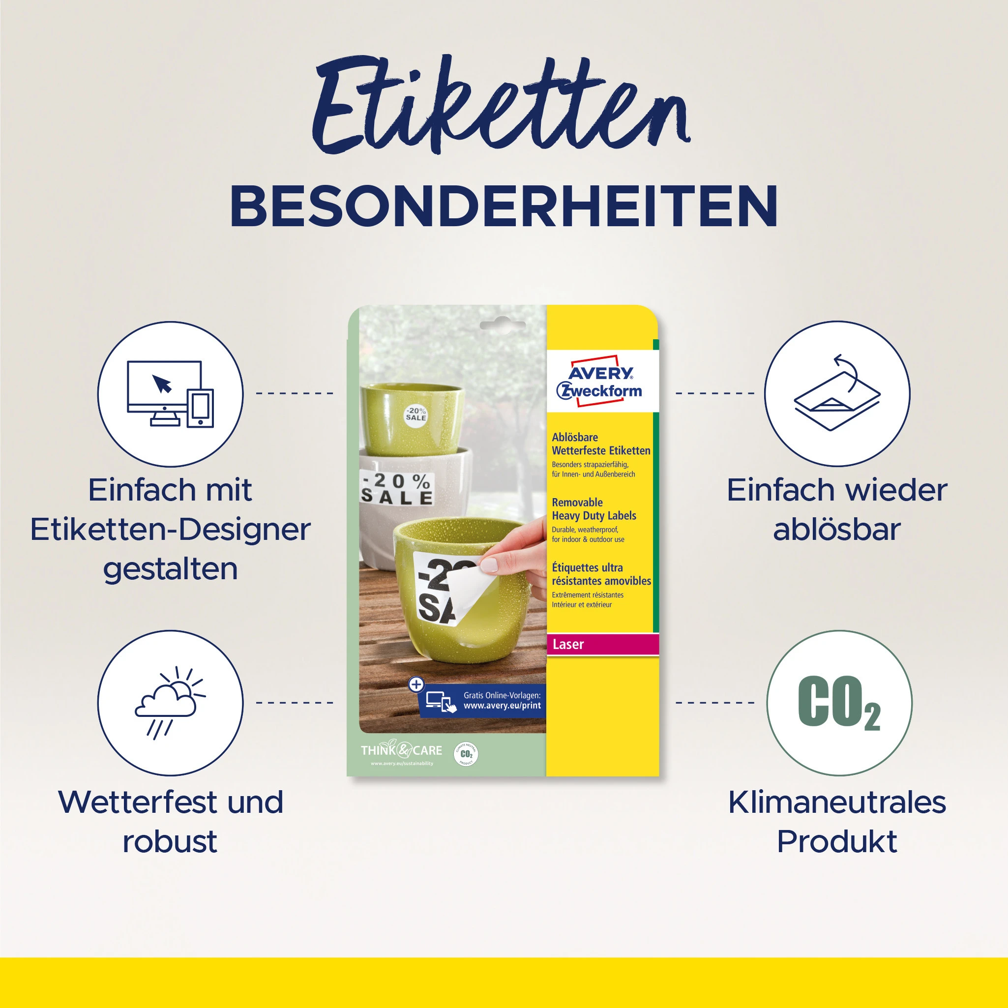 AVERY ZWECKFORM Folienetiketten 63,5x33,9mm L4773REV-20 weiss-non-perm.480 St./20 Bl.