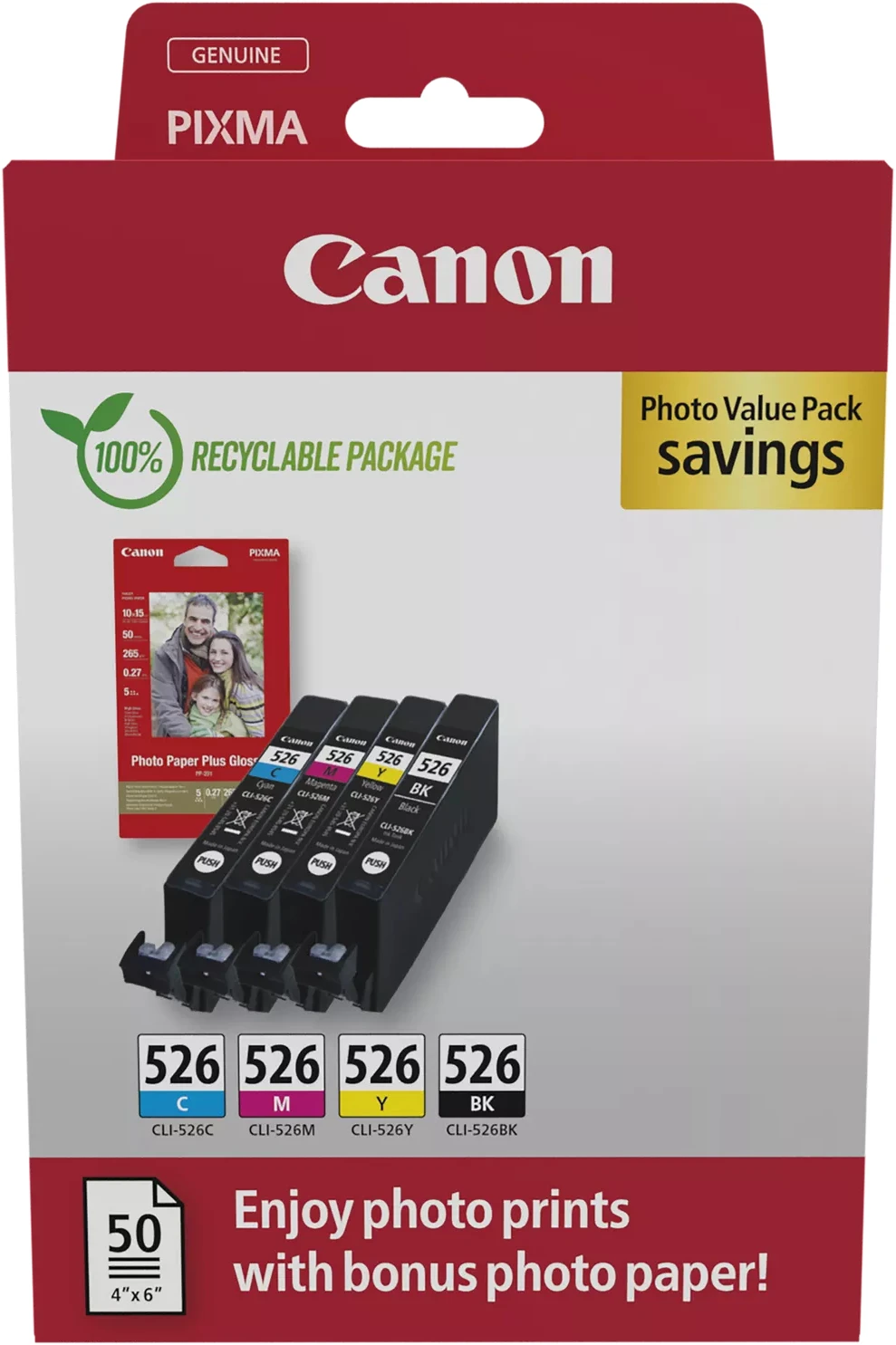 CANON Photo Value Pack CMYBK CLI-526PVP iP 4850 4x9ml,50 Bl. 10x15cm
