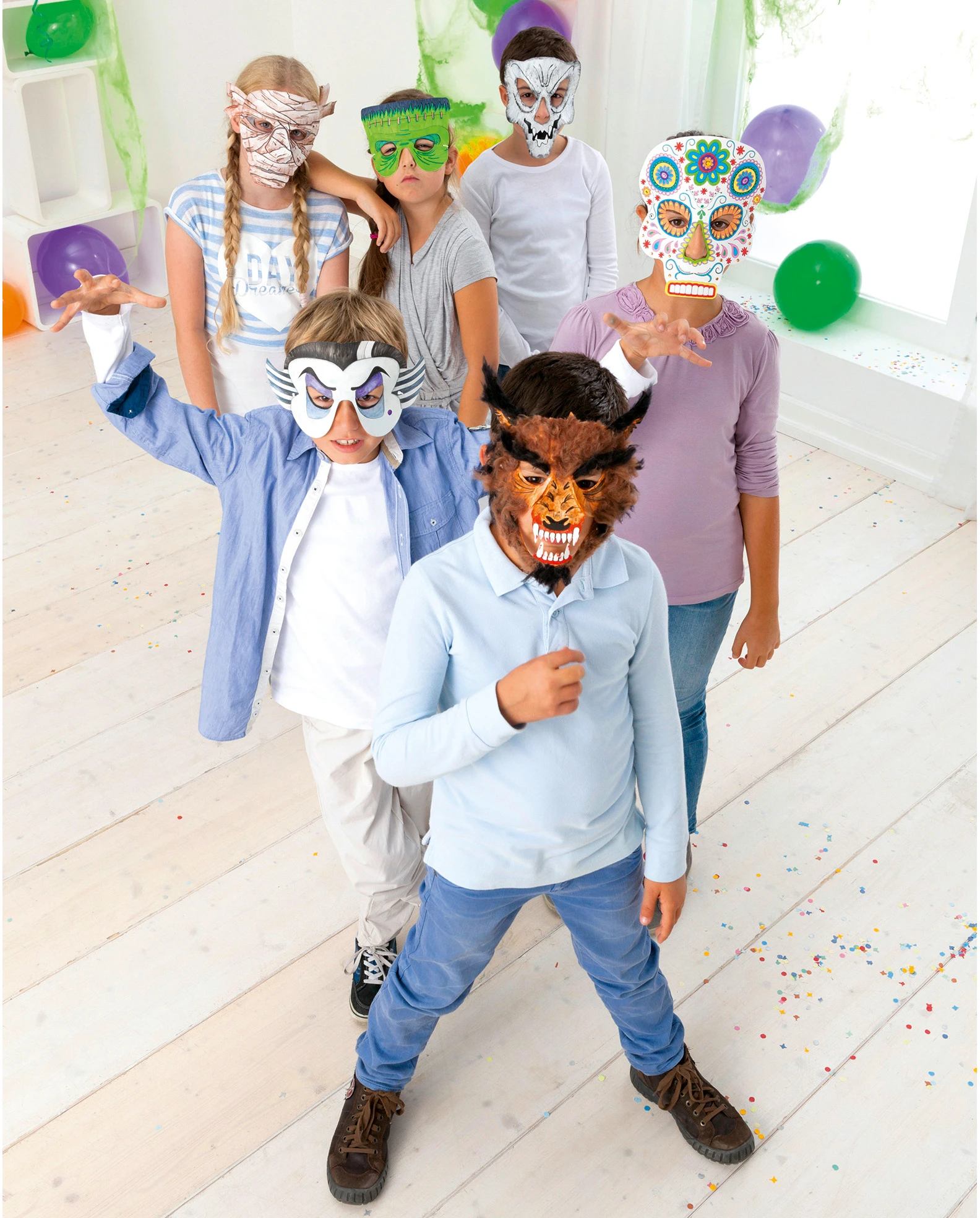 FOLIA Kindermasken Grusel 23239 6 Formen ass.