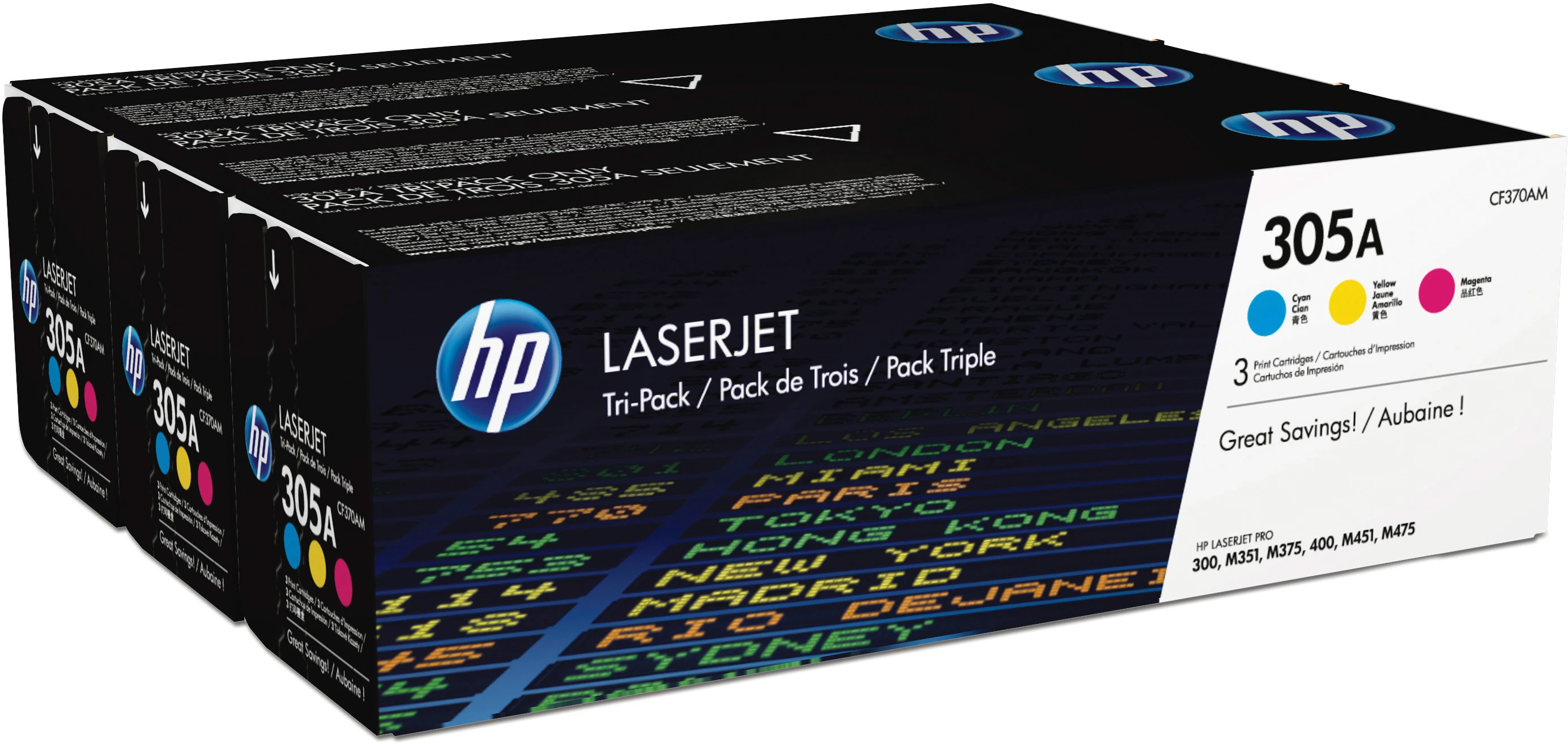 HP Toner-Kartusche gelb, magenta, cyan (CF370AM, 305A)