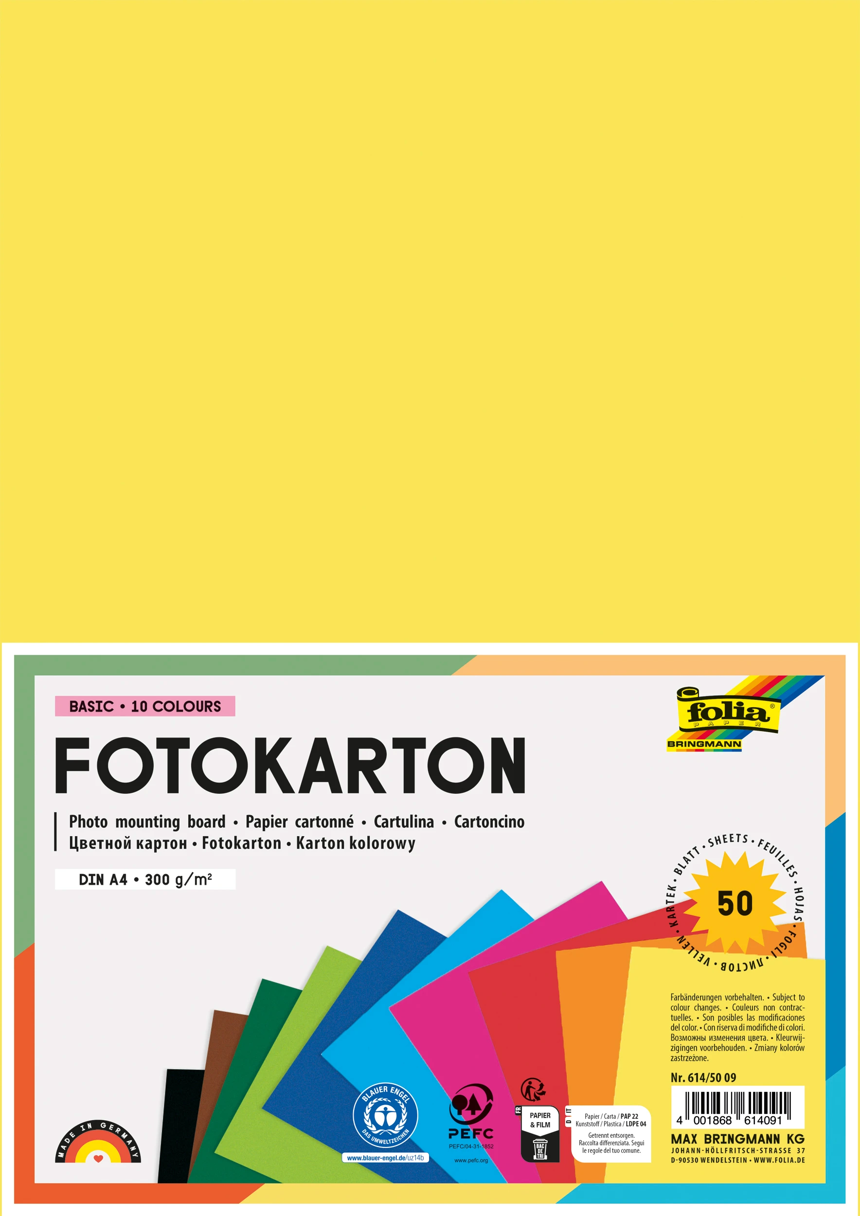 FOLIA Fotokarton A4 614/50 09 300g, ass. 10x5 Blatt