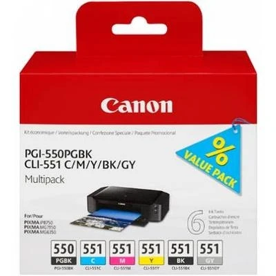 Canon Tintenpatrone gelb, magenta, schwarz, cyan, grau, pigment schwarz (6496B005, CLI-551, PGI-550)