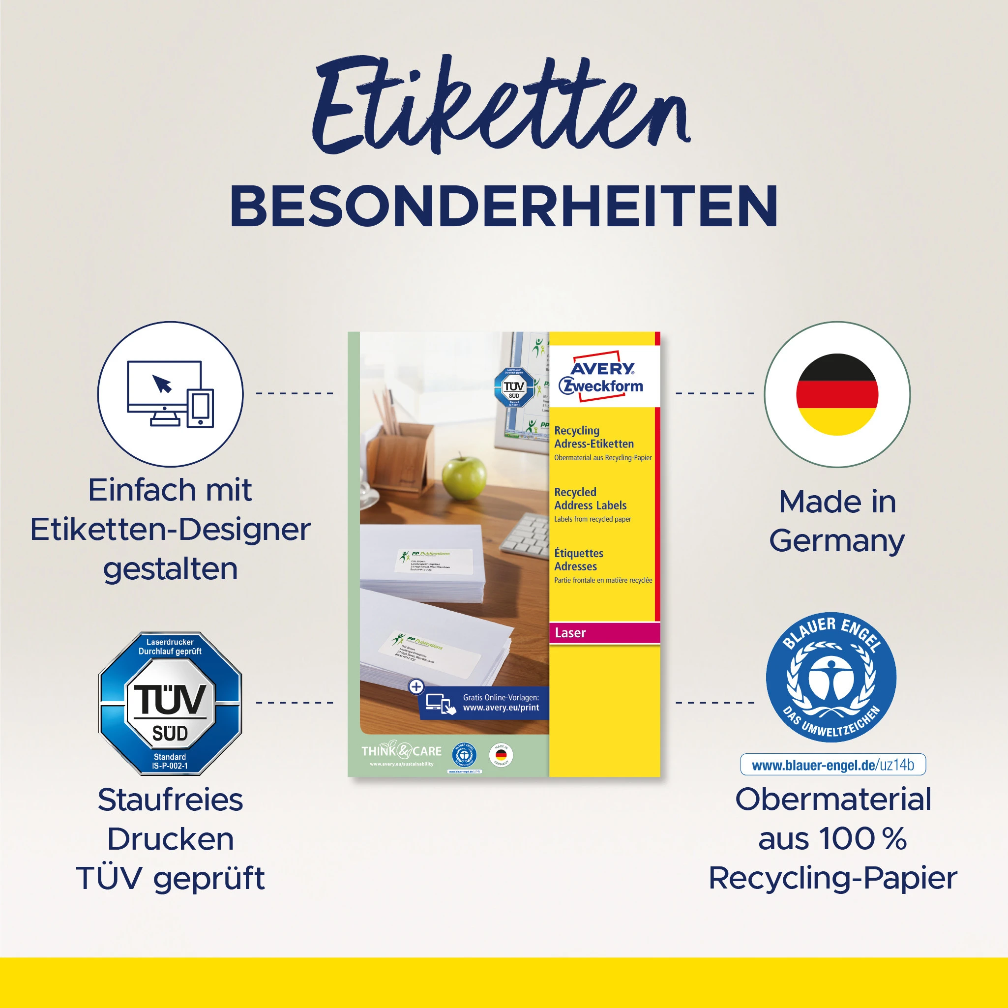 AVERY ZWECKFORM Adressetiketten 99,1x38,1mm LR7163100 recycling 1400 Stück