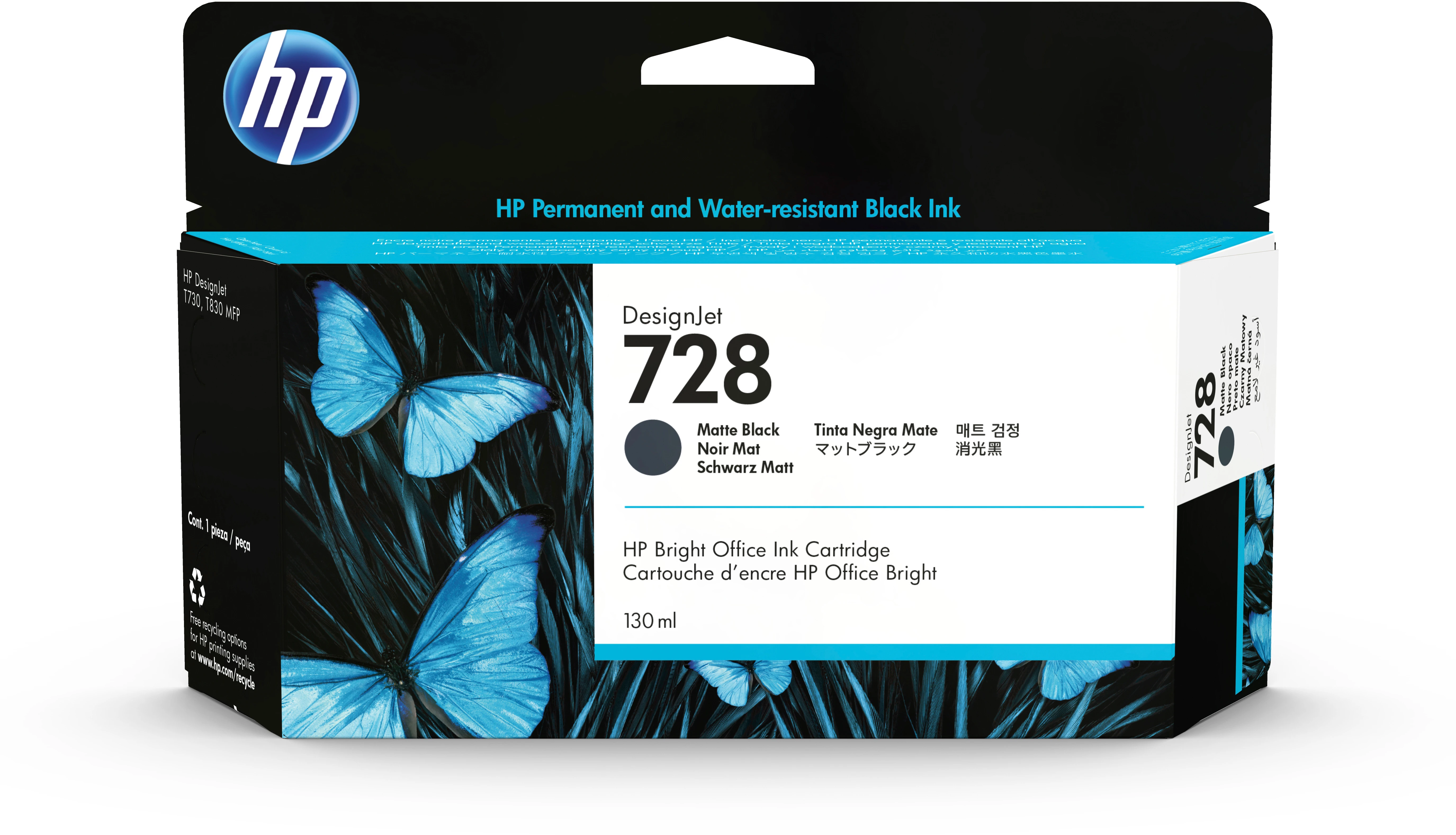 HP Tintenpatrone schwarz matt HC (3WX25A, 728)